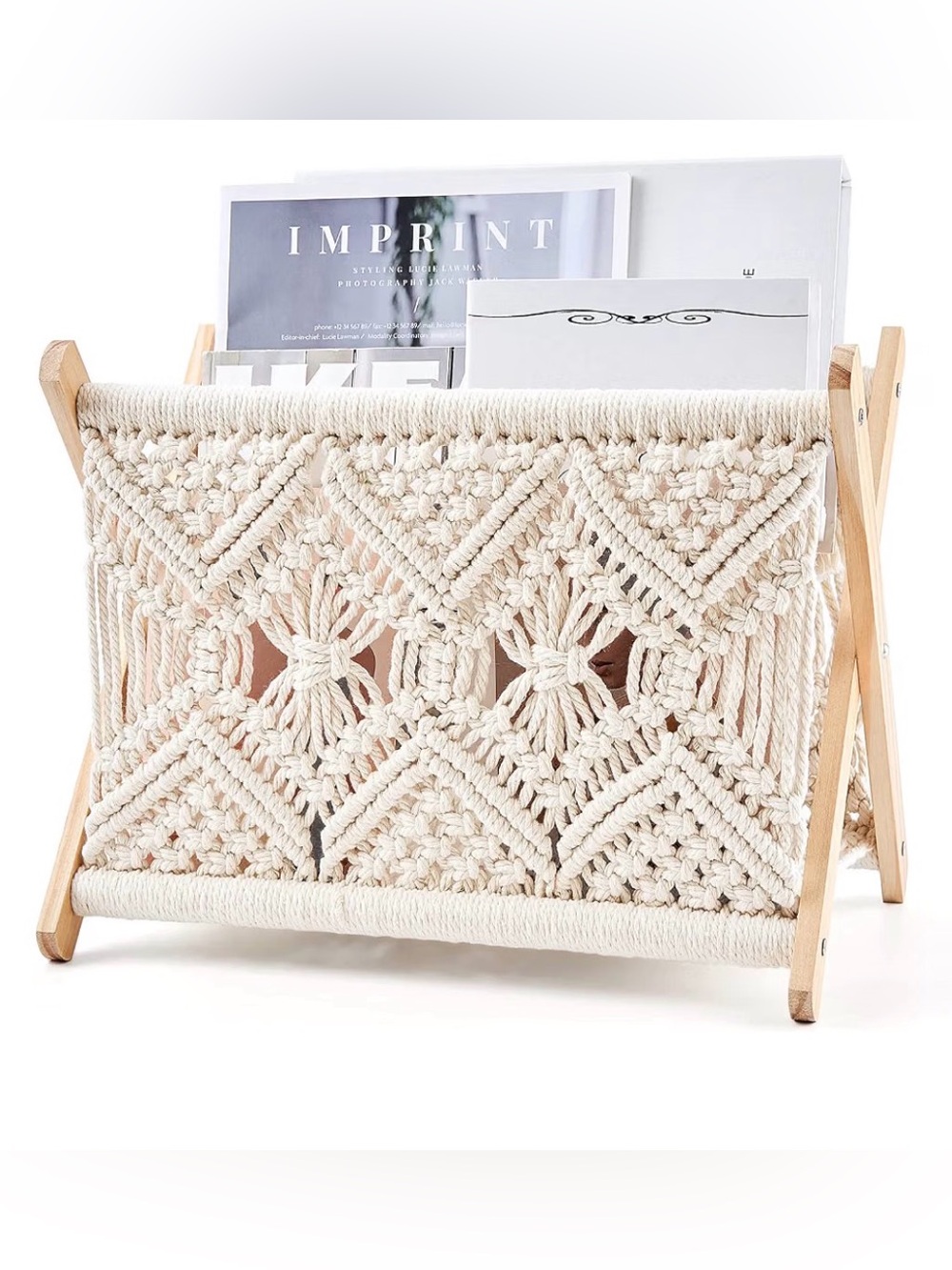 TWO for 1
Macrame Magazine/Book Rack Organizer - Cream